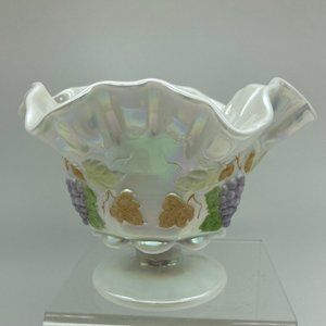 VTG Vintage Westmorland Iridescent Painted Fruit Pedestal Dish Candy Bowl Ruffle